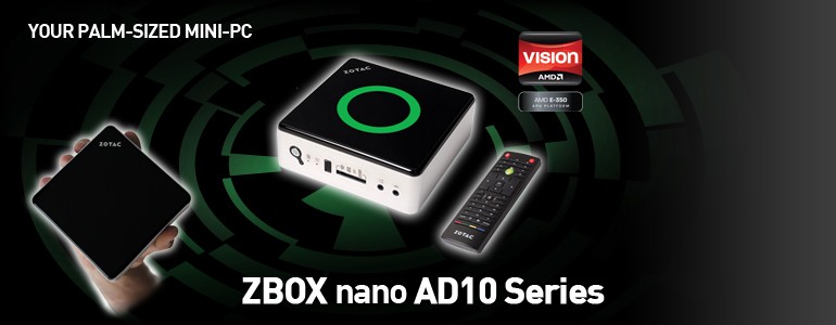 ZOTAC ZBOX nano AD10 wielkości dłoni 