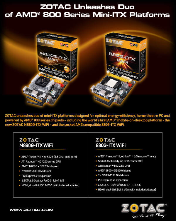 ZOTAC prezentuje dwie platformy Mini-ITX  serii AMD 800