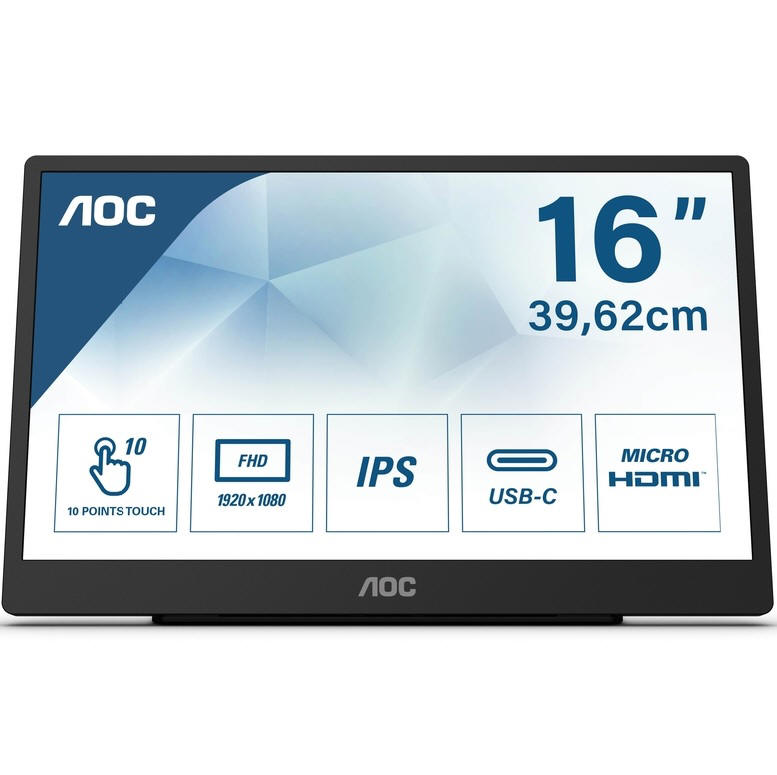 AOC 16T2 - przenośny monitor z 10-punktowym panelem dotykowym