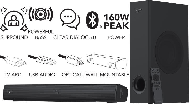 Creative Stage V2 - Soundbar z TV ARC,  Surround i Clear Dialog