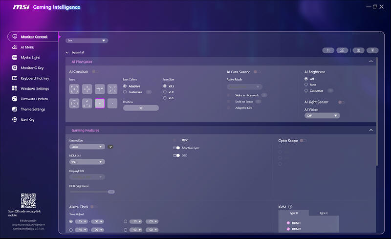 MSI Gaming Intelligence - inteligentne zarządzanie monitorem