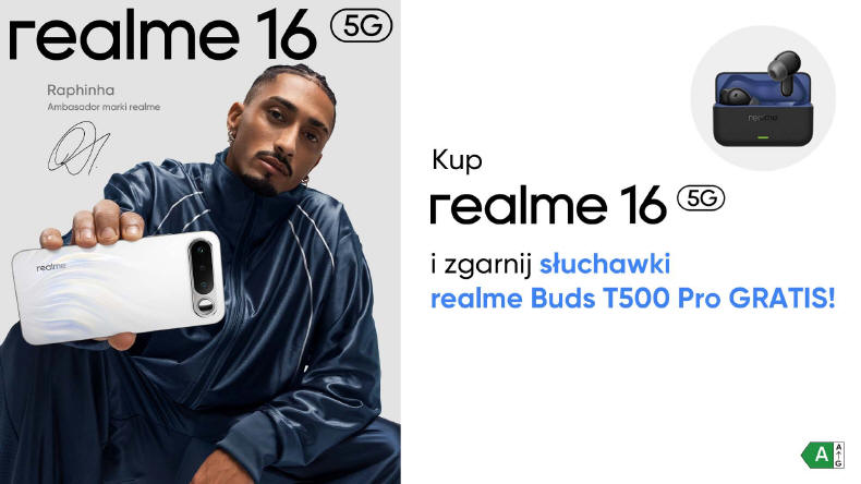 Kup realme 16 5G i odbierz słuchawki realme Buds T500 Pro