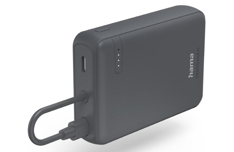 Hama Travel - powerbank 10000 mAh z wbudowanym kablem