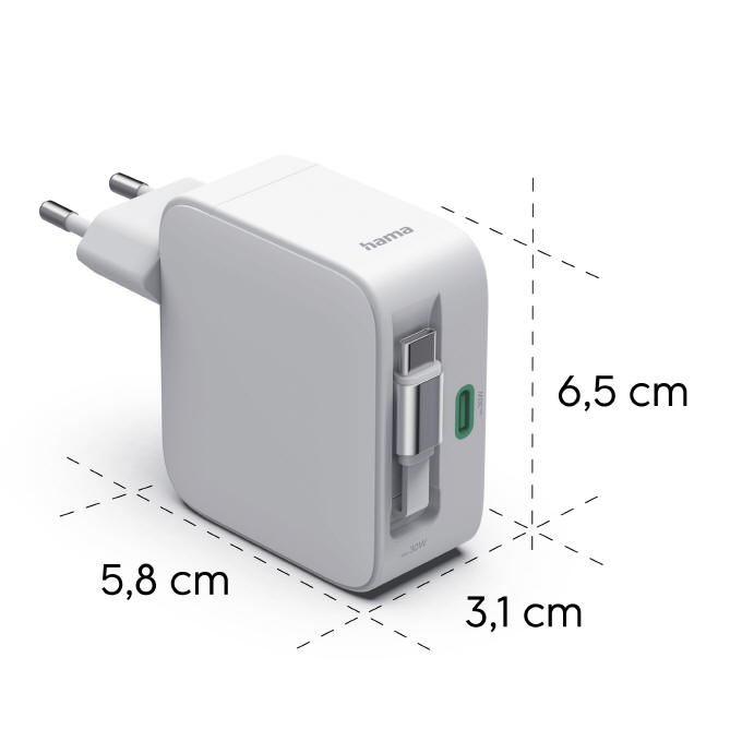 Hama GaN 30 W z wbudowanym kablem