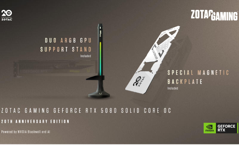 ZOTAC GeForce RTX 5080 SOLID CORE OC 20th Anniversary Edition